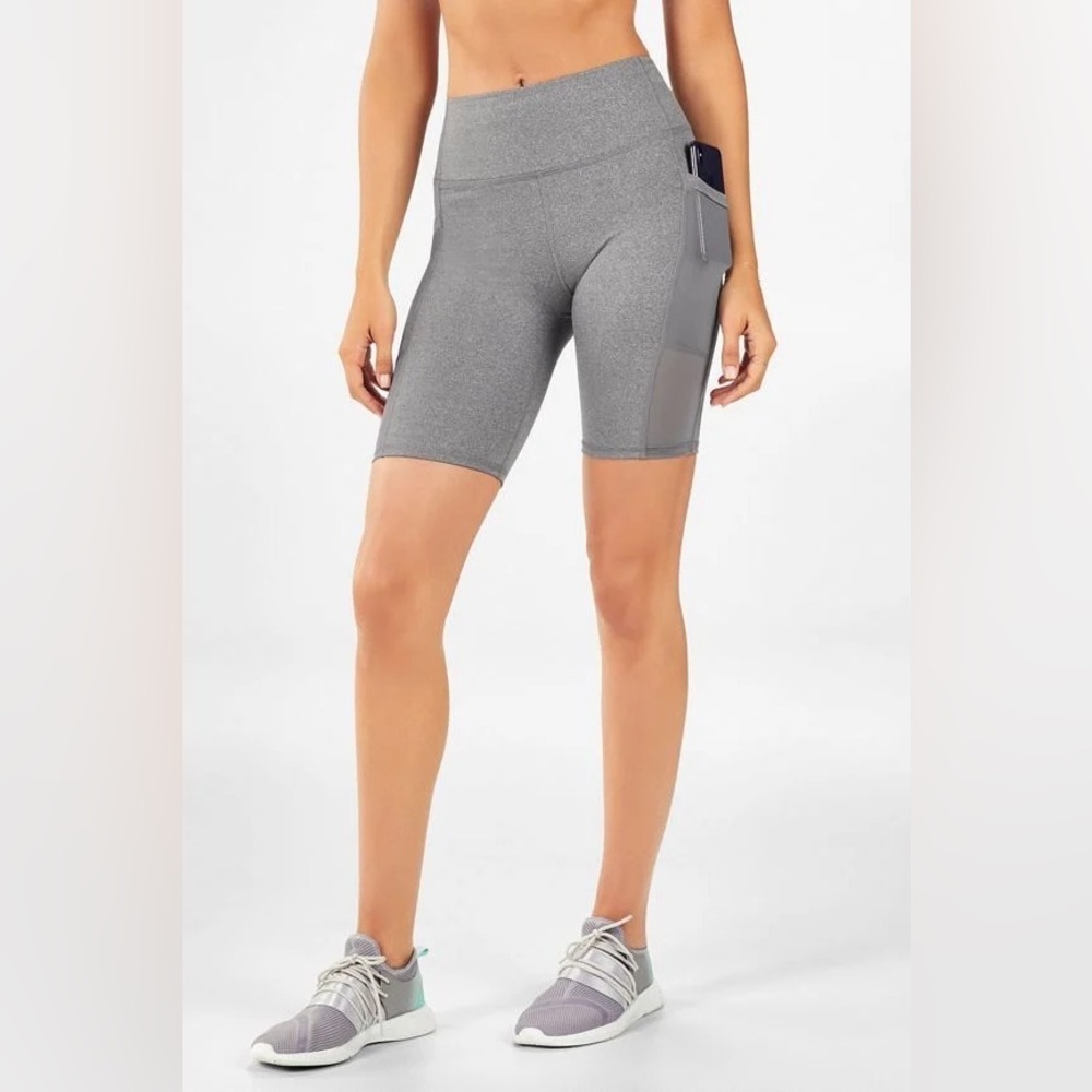 Fabletics Gray Bike Shorts High-Waisted Meshy Pockets Stretchy Active Comfort